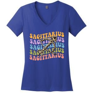 Sagittarius Gift Zodiac Birthday Retro Groovy Gift Women's V-Neck T-Shirt