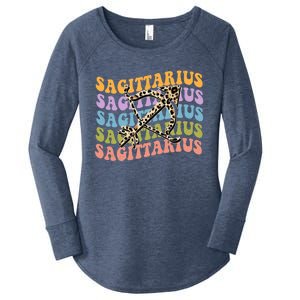 Sagittarius Gift Zodiac Birthday Retro Groovy Gift Women's Perfect Tri Tunic Long Sleeve Shirt