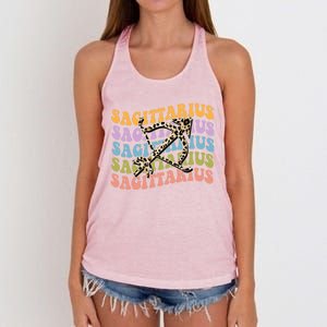 Sagittarius Gift Zodiac Birthday Retro Groovy Gift Women's Knotted Racerback Tank