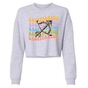 Sagittarius Gift Zodiac Birthday Retro Groovy Gift Cropped Pullover Crew