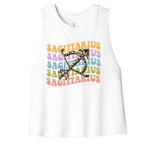 Sagittarius Gift Zodiac Birthday Retro Groovy Gift Women's Racerback Cropped Tank