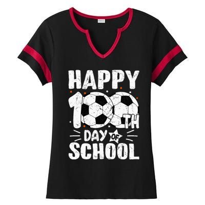 Soccer Happy 100th Day Of School Teacher Ladies Halftime Notch Neck Tee