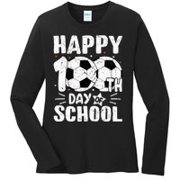 Soccer Happy 100th Day Of School Teacher Ladies Long Sleeve Shirt