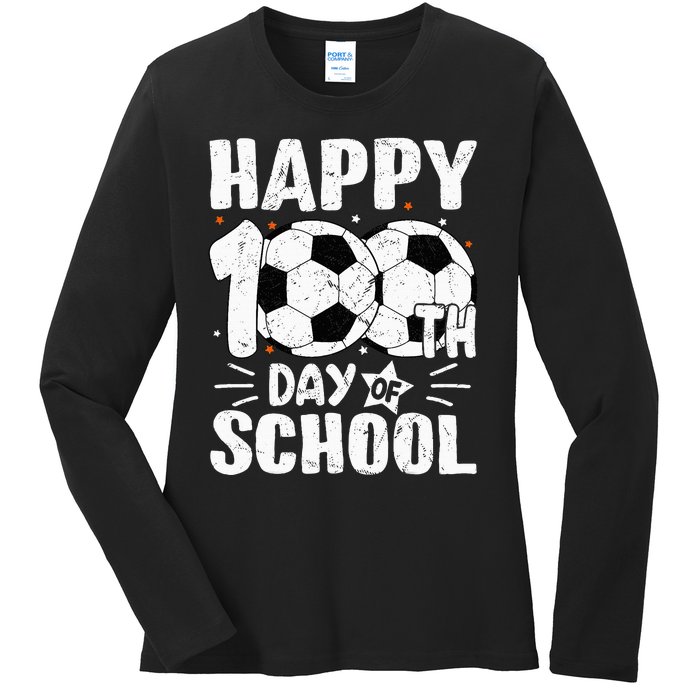 Soccer Happy 100th Day Of School Teacher Ladies Long Sleeve Shirt