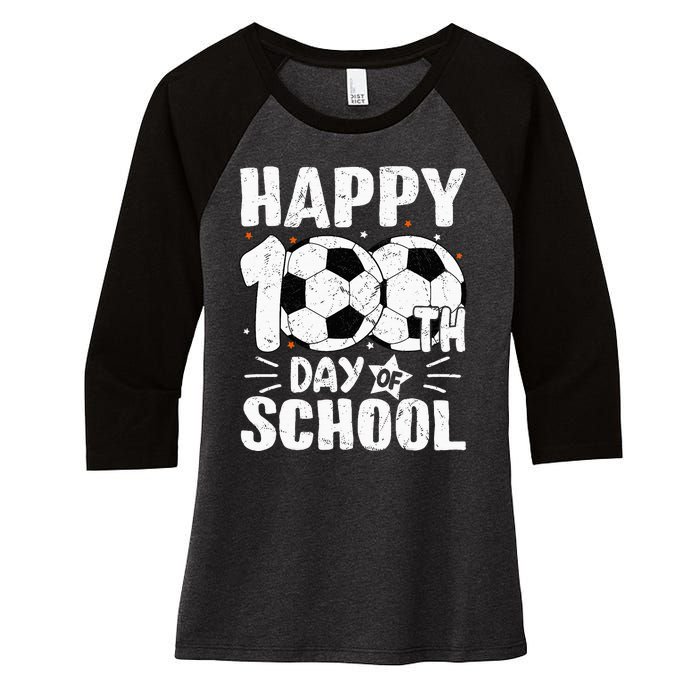 Soccer Happy 100th Day Of School Teacher Women's Tri-Blend 3/4-Sleeve Raglan Shirt