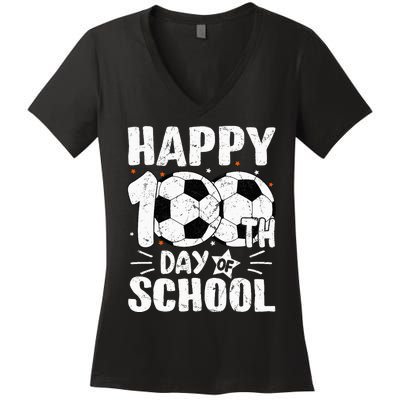 Soccer Happy 100th Day Of School Teacher Women's V-Neck T-Shirt