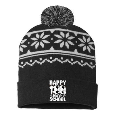 Soccer Happy 100th Day Of School Design Teacher USA-Made Snowflake Beanie