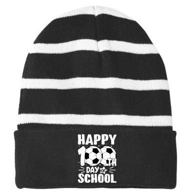 Soccer Happy 100th Day Of School Design Teacher Striped Beanie with Solid Band