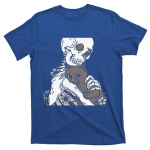 Skeleton Holding A Cat Lazy Halloween Costume Skull Gift T-Shirt