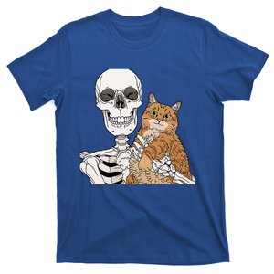 Skeleton Holding A Cat Lazy Halloween Costume Skull T-Shirt