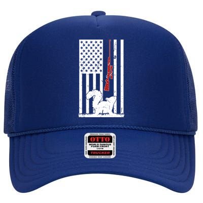 Squirrel Hunting American Flag Squirrel Hunter Great Gift High Crown Mesh Back Trucker Hat