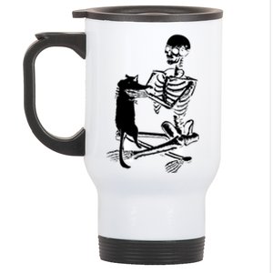 Skeleton Holding A Cacool Gift Lazy Halloween Costume Skull Cool Gift Stainless Steel Travel Mug