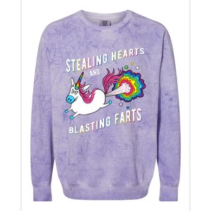 Stealing Hearts And Blasting Farts Unicorn Valentines Gift Colorblast Crewneck Sweatshirt