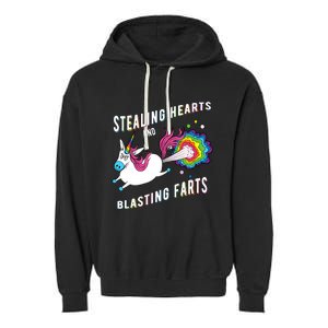 Stealing Hearts And Blasting Farts Unicorn Valentines Gift Garment-Dyed Fleece Hoodie