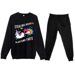 Stealing Hearts And Blasting Farts Unicorn Valentines Gift Premium Crewneck Sweatsuit Set