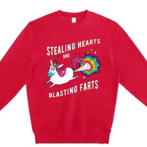 Stealing Hearts And Blasting Farts Unicorn Valentines Gift Premium Crewneck Sweatshirt