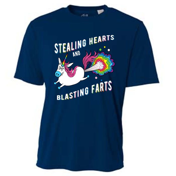 Stealing Hearts And Blasting Farts Unicorn Valentines Gift Cooling Performance Crew T-Shirt