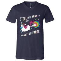 Stealing Hearts And Blasting Farts Unicorn Valentines Gift V-Neck T-Shirt