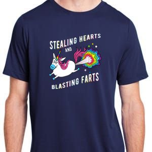 Stealing Hearts And Blasting Farts Unicorn Valentines Gift Adult ChromaSoft Performance T-Shirt