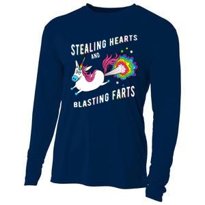 Stealing Hearts And Blasting Farts Unicorn Valentines Gift Cooling Performance Long Sleeve Crew