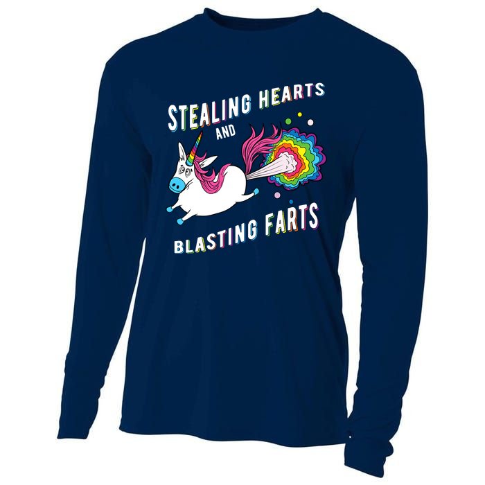 Stealing Hearts And Blasting Farts Unicorn Valentines Gift Cooling Performance Long Sleeve Crew