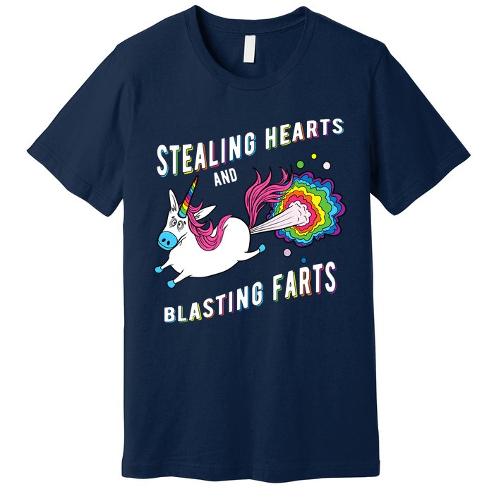 Stealing Hearts And Blasting Farts Unicorn Valentines Gift Premium T-Shirt