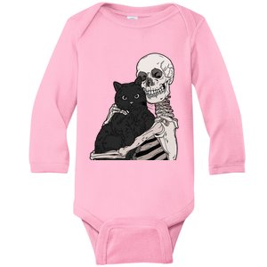 Skeleton Holding A Cat Lazy Halloween Costume Skull Baby Long Sleeve Bodysuit