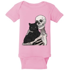 Skeleton Holding A Cat Lazy Halloween Costume Skull Baby Bodysuit