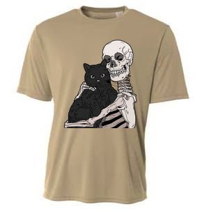 Skeleton Holding A Cat Lazy Halloween Costume Skull Cooling Performance Crew T-Shirt