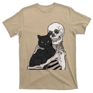 Skeleton Holding A Cat Lazy Halloween Costume Skull T-Shirt