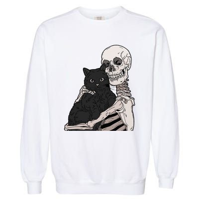 Skeleton Holding A Cat Lazy Halloween Costume Skull Garment-Dyed Sweatshirt