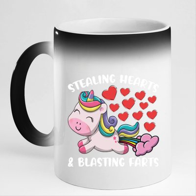 Stealing Hearts And Blasting Farts Valentines Unicorn Gift 11oz Black Color Changing Mug