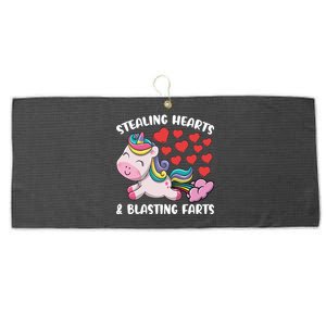 Stealing Hearts And Blasting Farts Valentines Unicorn Gift Large Microfiber Waffle Golf Towel