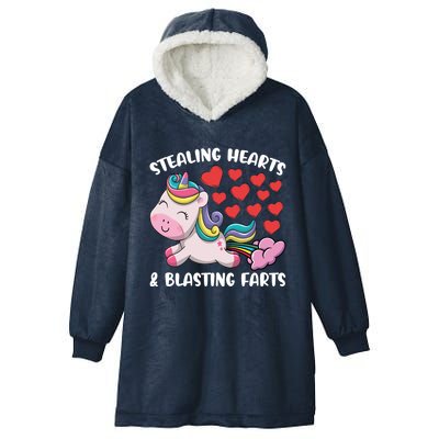 Stealing Hearts And Blasting Farts Valentines Unicorn Gift Hooded Wearable Blanket