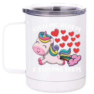 Stealing Hearts And Blasting Farts Valentines Unicorn Gift 12 oz Stainless Steel Tumbler Cup