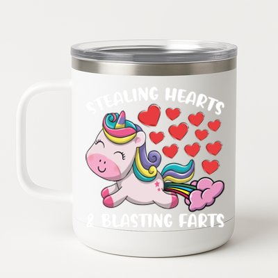 Stealing Hearts And Blasting Farts Valentines Unicorn Gift 12 oz Stainless Steel Tumbler Cup