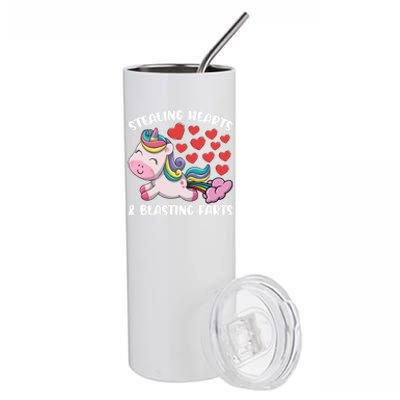 Stealing Hearts And Blasting Farts Valentines Unicorn Gift Stainless Steel Tumbler