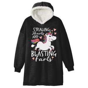 Stealing Hearts And Blasting Farts Funny Unicorn Hooded Wearable Blanket