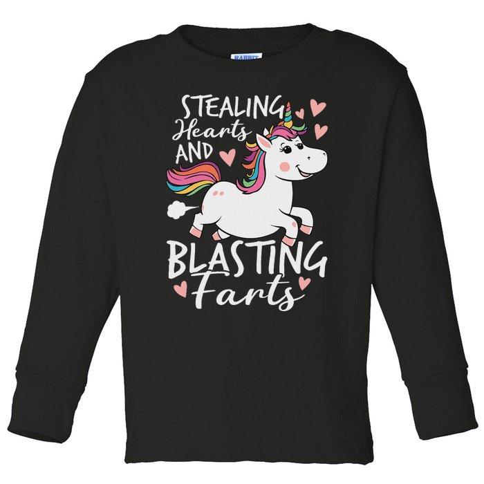 Stealing Hearts And Blasting Farts Funny Unicorn Toddler Long Sleeve Shirt