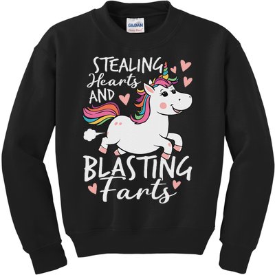 Stealing Hearts And Blasting Farts Funny Unicorn Kids Sweatshirt