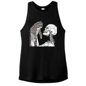 Skeleton Holding A Cat Lazy Halloween Costume Skull Ladies PosiCharge Tri-Blend Wicking Tank