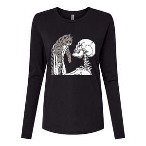 Skeleton Holding A Cat Lazy Halloween Costume Skull Womens Cotton Relaxed Long Sleeve T-Shirt