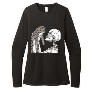 Skeleton Holding A Cat Lazy Halloween Costume Skull Womens CVC Long Sleeve Shirt