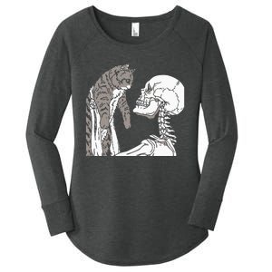 Skeleton Holding A Cat Lazy Halloween Costume Skull Women's Perfect Tri Tunic Long Sleeve Shirt