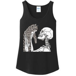 Skeleton Holding A Cat Lazy Halloween Costume Skull Ladies Essential Tank