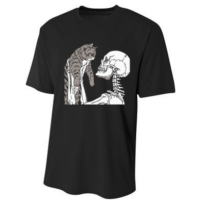 Skeleton Holding A Cat Lazy Halloween Costume Skull Performance Sprint T-Shirt