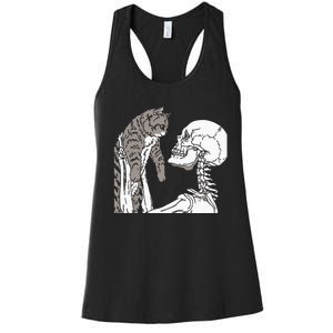 Skeleton Holding A Cat Lazy Halloween Costume Skull Women's Racerback Tank