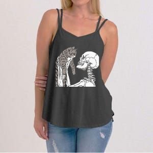 Skeleton Holding A Cat Lazy Halloween Costume Skull Women's Strappy Tank