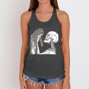 Skeleton Holding A Cat Lazy Halloween Costume Skull Women's Knotted Racerback Tank