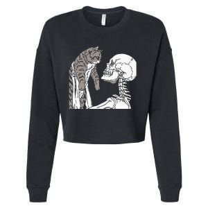 Skeleton Holding A Cat Lazy Halloween Costume Skull Cropped Pullover Crew